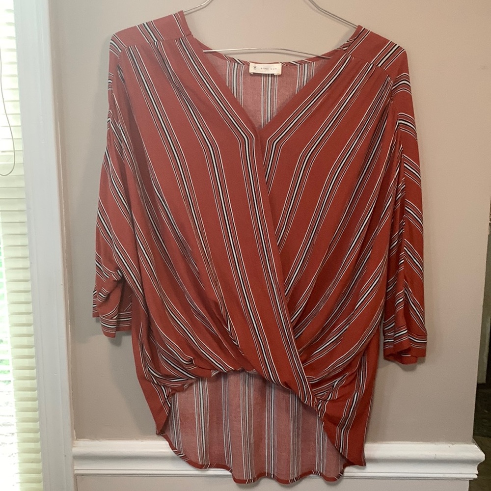 Simi Sue WMS XL Striped Faux Wrap Dolman Sleeve Top